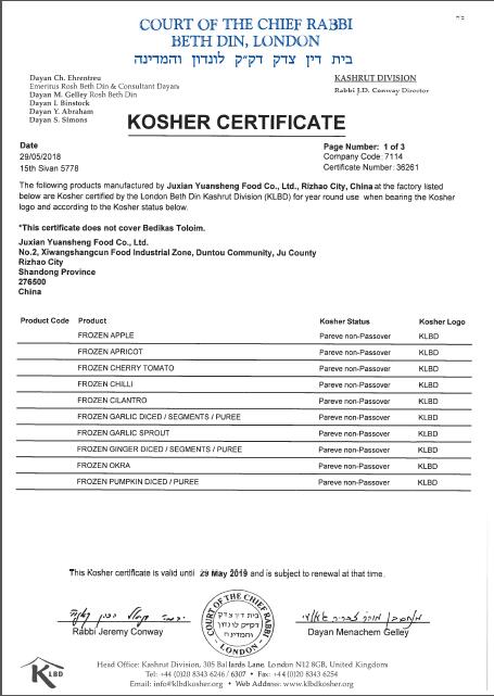 KOSHER CERTIFICATE